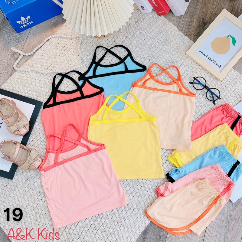 Bộ 2 dây thun lạnh minkymon có size đại cho bé gái, đồ bộ 2 dây thun lạnh mềm mát cho bé gái