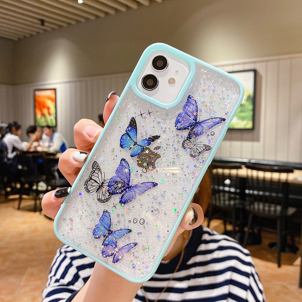 Ốp điện thoại trong suốt mềm chống sốc hình bướm thích hợp cho iPhone 12 13 11 Pro Max XS Max XR X 6 6s 7 8 SE 2020