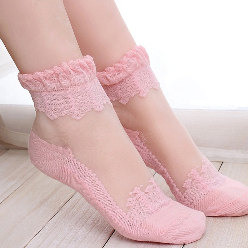 Vớ trong suốt thêu ren co giãn dành cho nữ