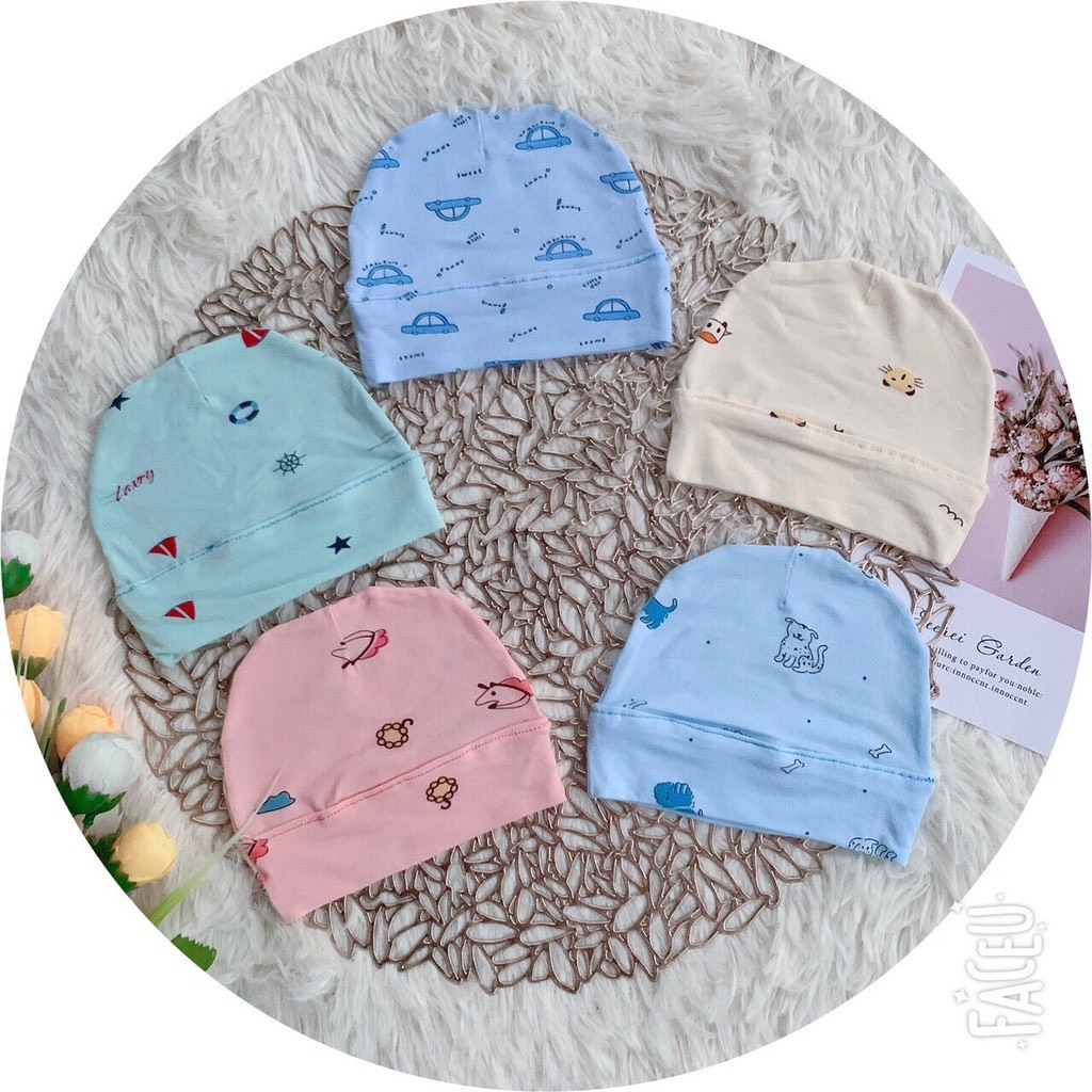 Mũ Sơ Sinh Chất Cotton Thun Lạnh Siêu Mềm, Mát Cho Bé Trai, Bé Gái Sơ Sinh Từ 0-3 Tháng - Sơ sinh - Sỉ