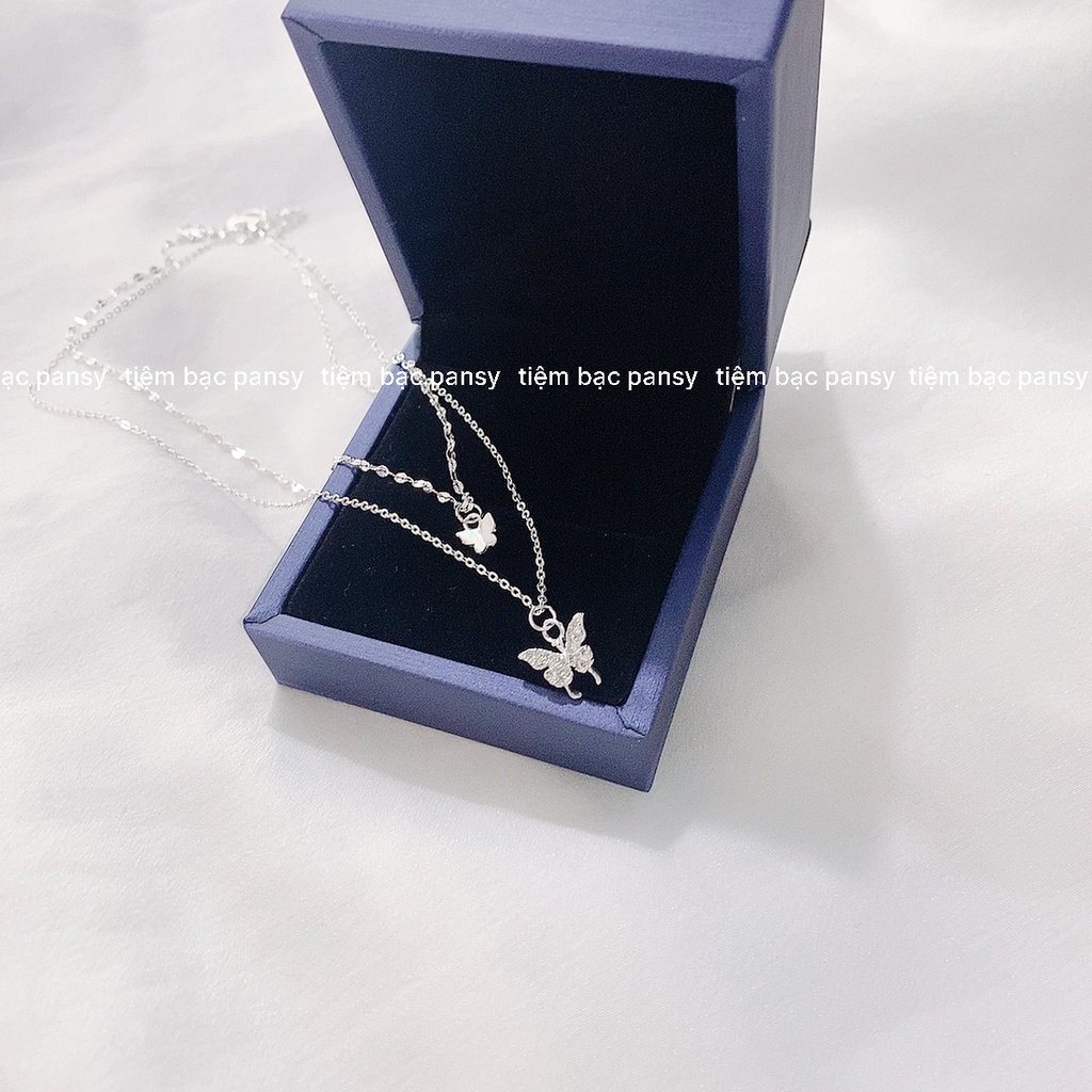 Dây chuyền bạc PANSY mặt hồ điệp nạm đá mẫu mới lấp lánh, vòng cổ bạc uyên ương cao cấp