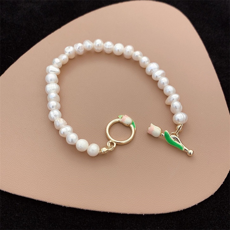 Vòng Tay Hoa Tulip Đính Ngọc Trai Nhân Tạo Phong Cách Hàn Quốc