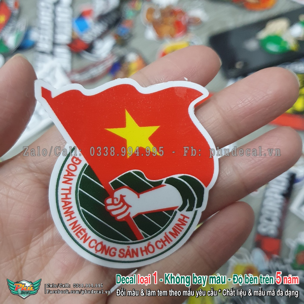 Hình dán tem Huy Hiệu đoàn TNCS HCM 5x5.5cm
