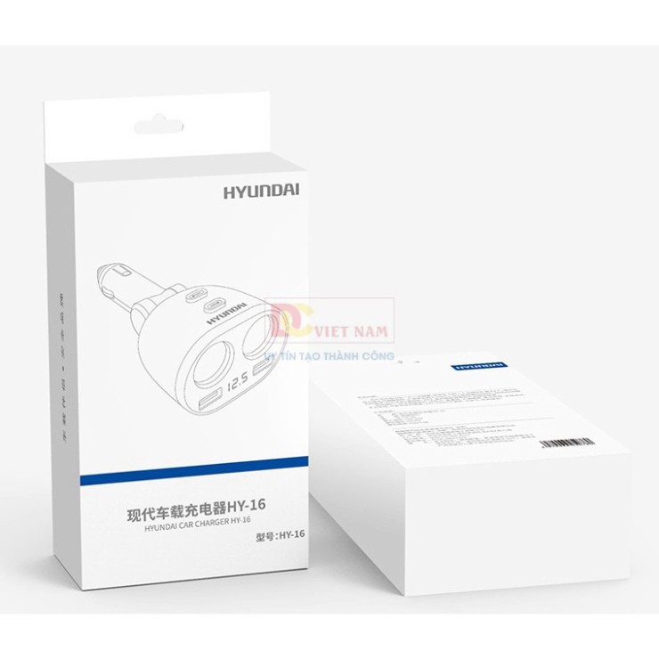 Sản Phẩm Bộ chia tẩu sạc cao cấp trên ô tô, thương hiệu Hyundai HY-16 - Hàng cao cấp .