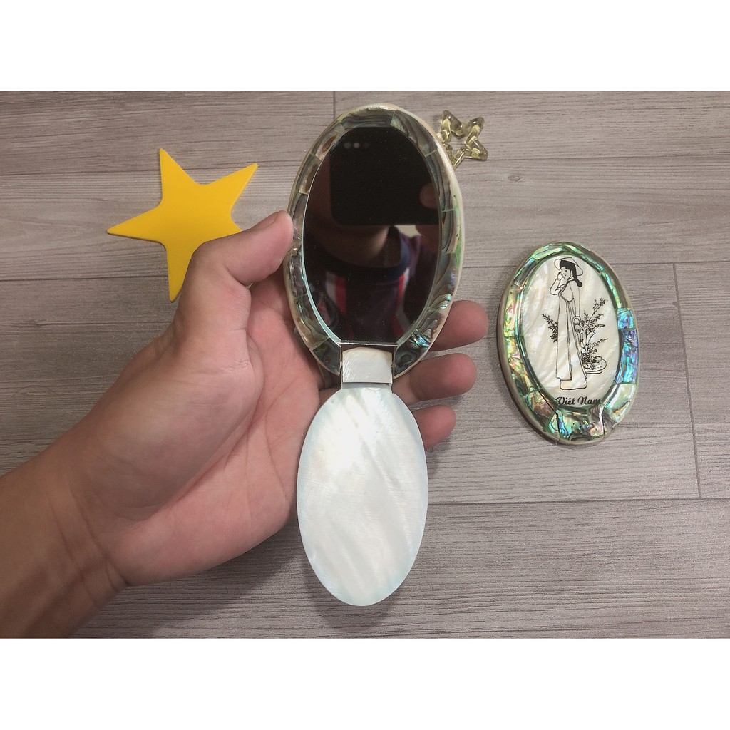 Gương Gập Cầm Tay 100% Chất Liệu Trai Ốc Tự Nhiên