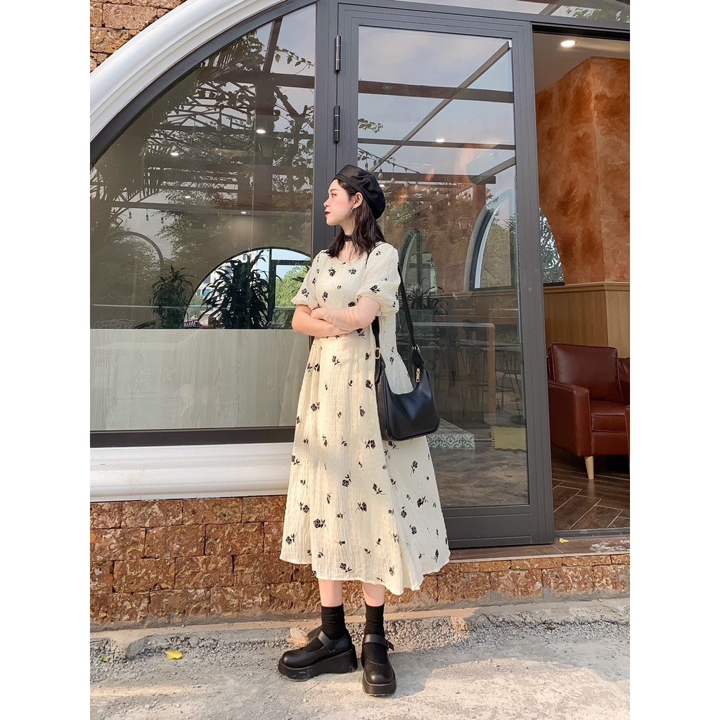 VÁY BABY CỘC TAY BE HOA HỒNG ĐEN | BigBuy360 - bigbuy360.vn