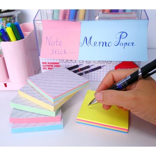 Tập giấy note màu neon nhiều màu trong cùng một xấp, kích thước 76*76mm, siêu dính | Stacom M7676NM