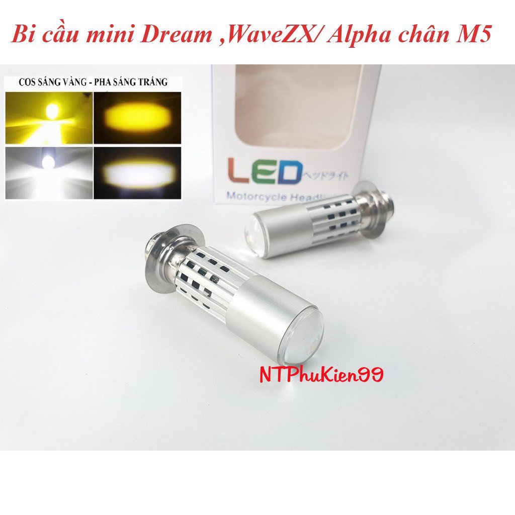 Đèn led Pha 2 Màu Chân M5 Siêu Sáng Lắp Cho Dream , Wave , Ju ,Si Đời Cũ