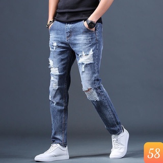 Quần jean nam xanh đậm trơn rách gối chất bò cao cấp co dãn 4 chiều cực đẹp, quần rin nam đẹp 3D104 MẪU MỚI