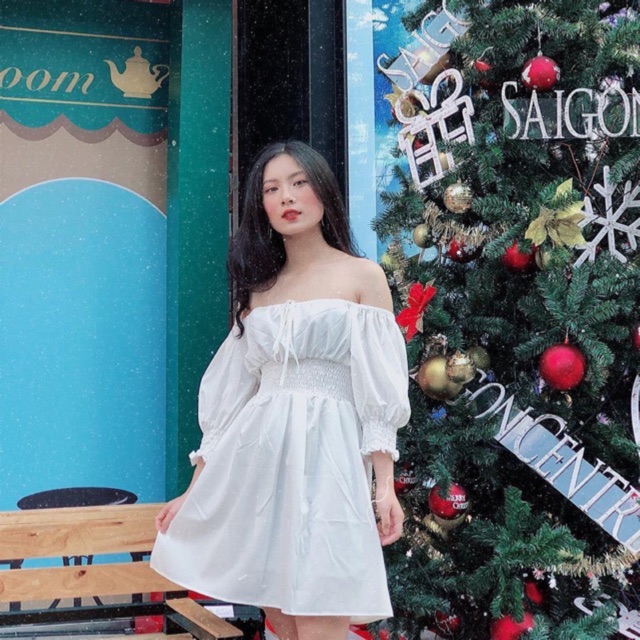 ĐẦM TRẮNG TRỄ VAI BO CHUN EO DANIS DRESS- đầm xuông bo eo trễ vai - cổ vuông ulzzang(KÈM ẢNH THẬT) | BigBuy360 - bigbuy360.vn