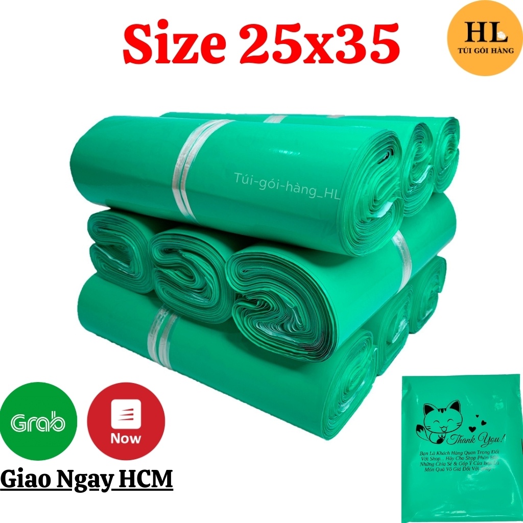 Túi Gói Hàng Màu Xanh Mint In Mèo Thần Tài & Cám Ơn Khách Hàng Size 25x35 TUIGOIHANGHL