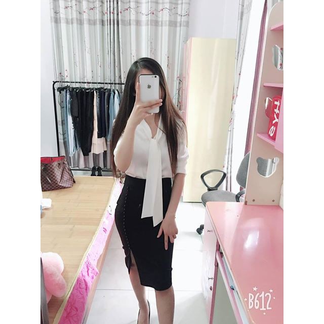 Chân váy bút chì đen💖Ảnh thật💖Chân váy công sở xẻ trước | BigBuy360 - bigbuy360.vn