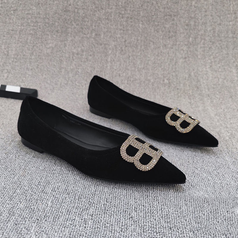 Giày Búp Bê Mũi Nhọn Đế Mềm Đính Đá Trang Trí Sang Trọng Dễ Phối Đồ Thời Trang 2024 Phong Cách Công Sở Size 33-4