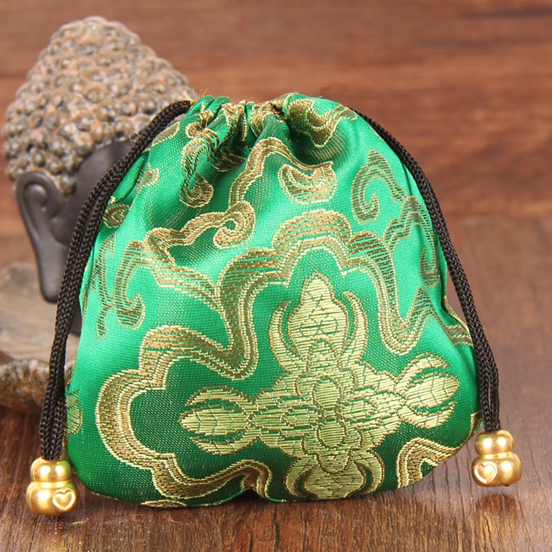 Túi dây rút mini đựng trang sức/kẹo chất liệu satin thêu họa tiết