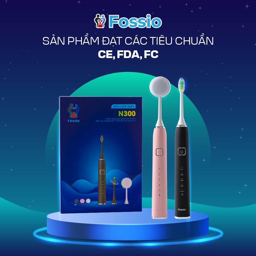 Máy Đánh Răng Tự Động Fossio Bảo Hành 12 Tháng, Tặng Kèm 4 Đầu Chải và 1 Đầu Rửa mặt, Sản Phẩm Chính hãng N300