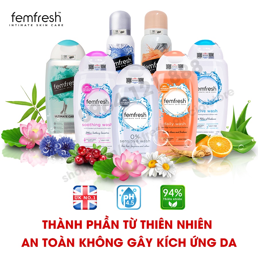 [MUA 2 TẶNG 1]Combo Dung Dịch Vệ Sinh Phụ Nữ Femfresh Cho Người Hay Vận Động 250ml &amp; Femfresh Dùng Hàng Ngày Daily 150ml