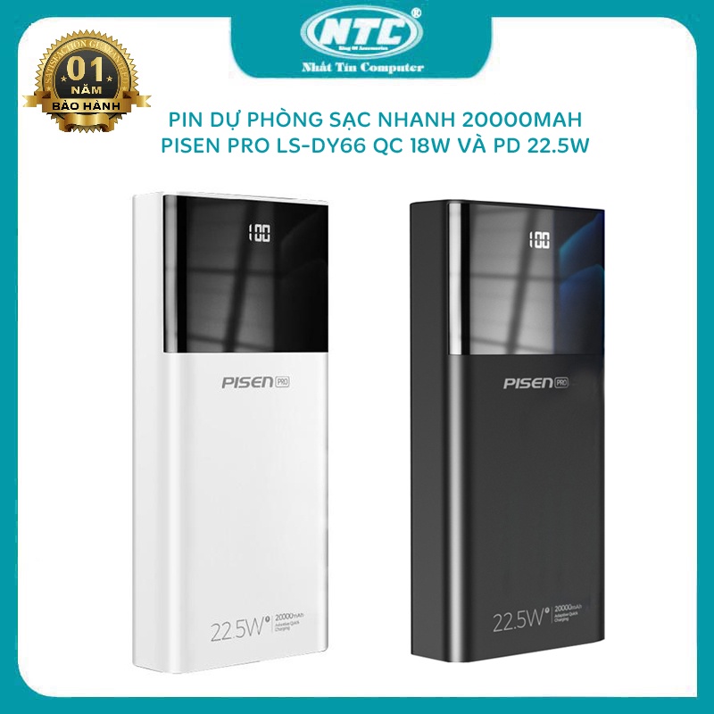 Pin dự phòng sạc nhanh PISEN PRO LS-DY66 dung lượng 20000mAh - Hỗ trợ QC 3.0 22.5W và PD 3.0 18W (2 MÀU TUỲ CHỌN)