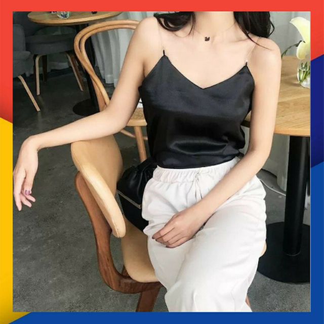 Áo hai dây phi lụa trơn đơn giản thanh lịch siêu hot