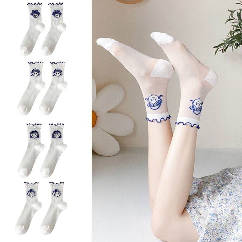Youyo Đôi Tất Sợi Thủy Tinh Xuyên Thấu Họa Tiết Hoạt Hình Lolita Ngọt Ngào Cho Nữ