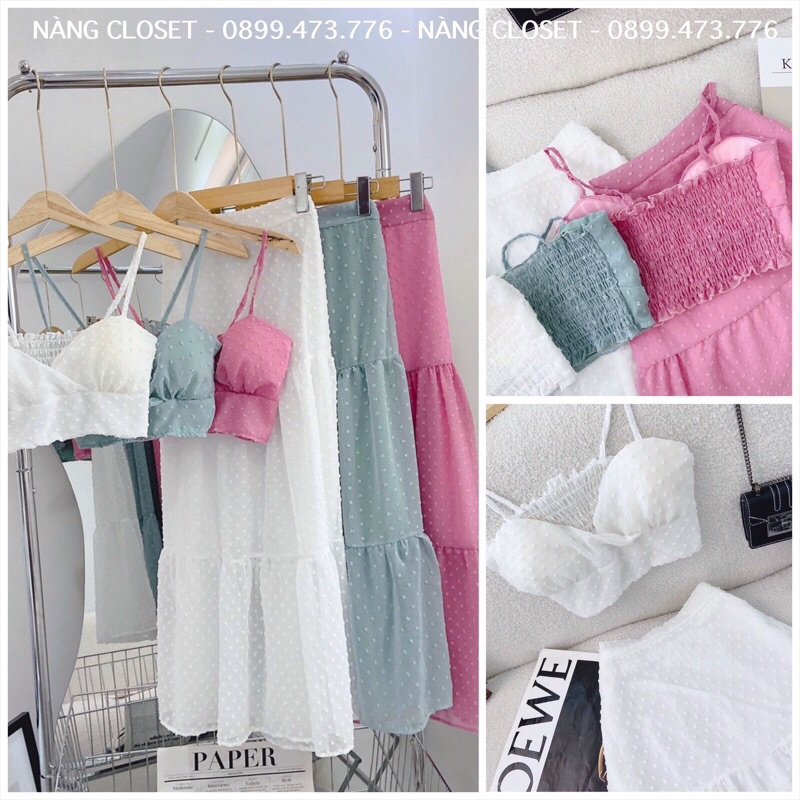 SET Áo croptop 2 dây cúp ngực kèm Chân Váy maxi tầng dài NÀNG CLOSET