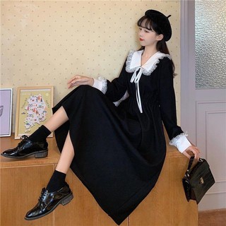 HL Fashion| [Hàng oder] Váy chun eo cổ nơ bèo trắng