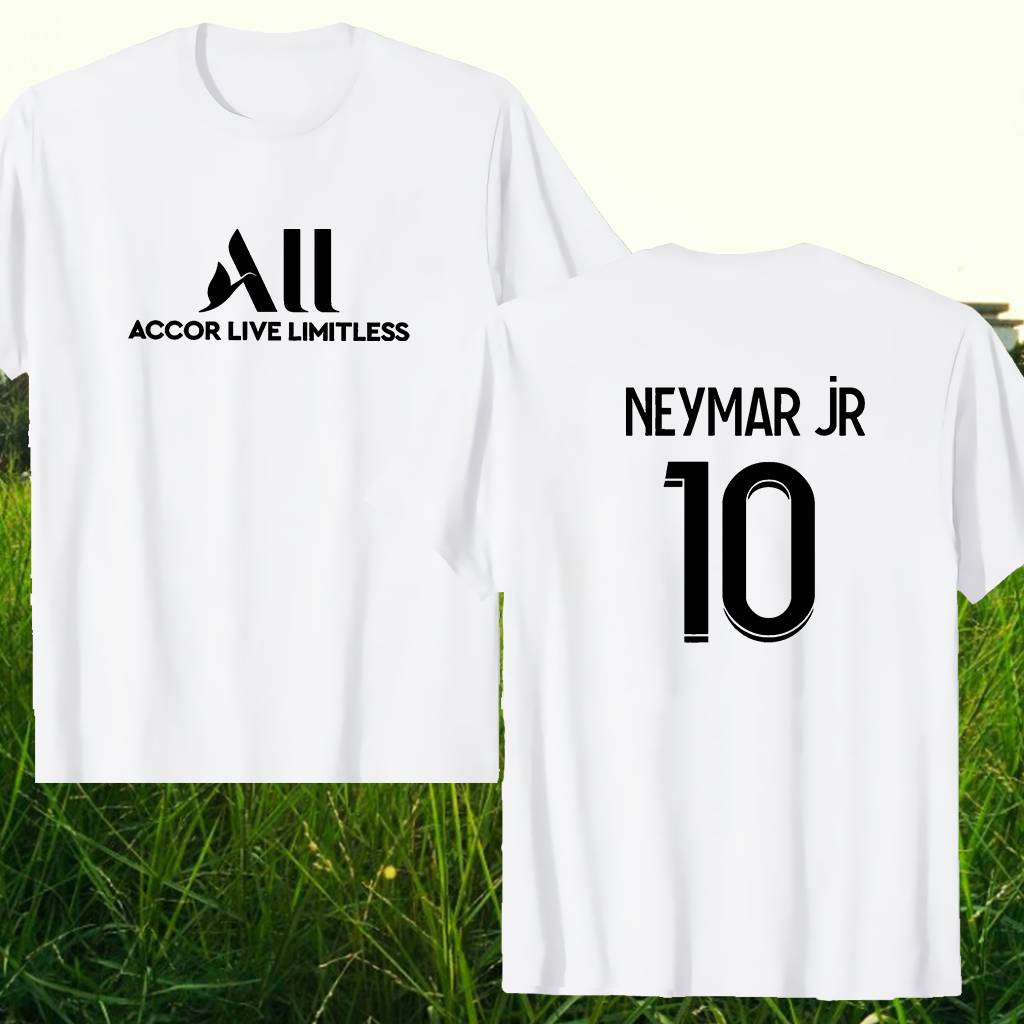 Áo nam Nữ Ngắn Tay Cổ Tròn Màu Trắng Đen In Hình Paris Saint-Germain Home Youth Neymar 10th Size S-4Xl
