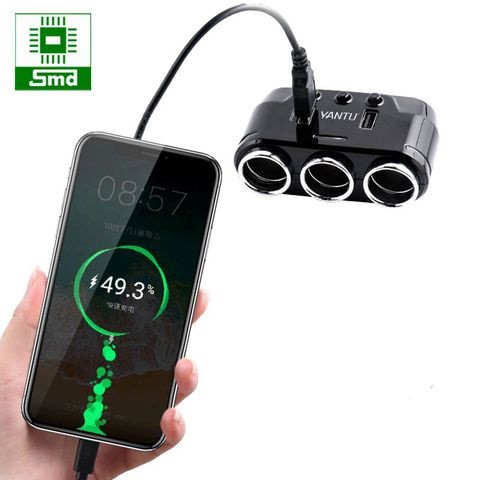 Bộ chia tẩu sạc ô tô 2 đầu ra + 2 cổng USB sạc nhanh QC 3.0 hiển thị điện áp YANTU B39