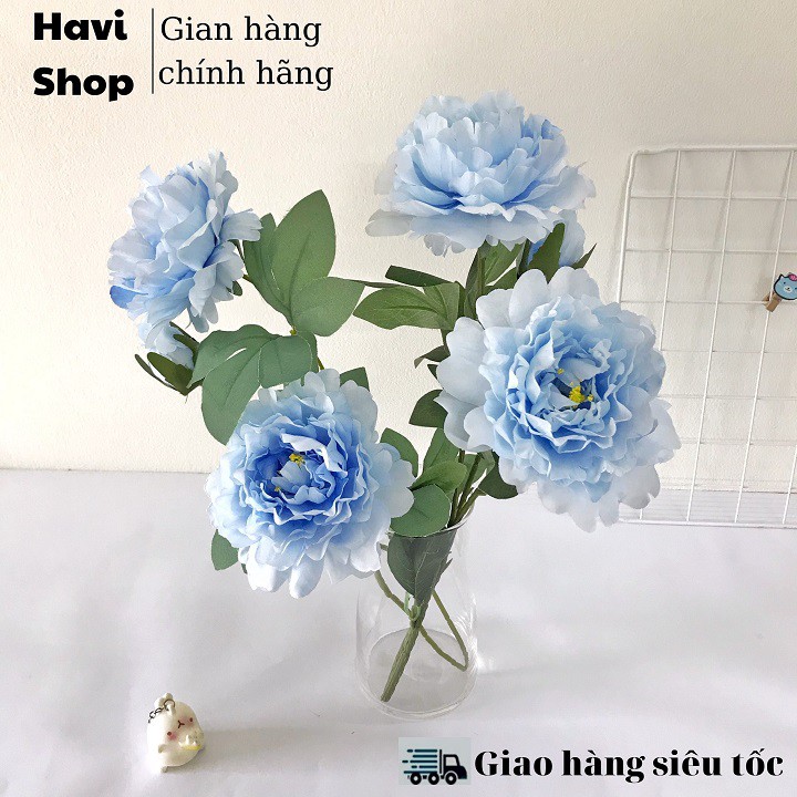 Hoa giả - Combo 10 cành Hoa Mẫu Đơn Havi 70cm cành 2 bông to 1 nụ nhỏ trang trí đẹp, giống thật