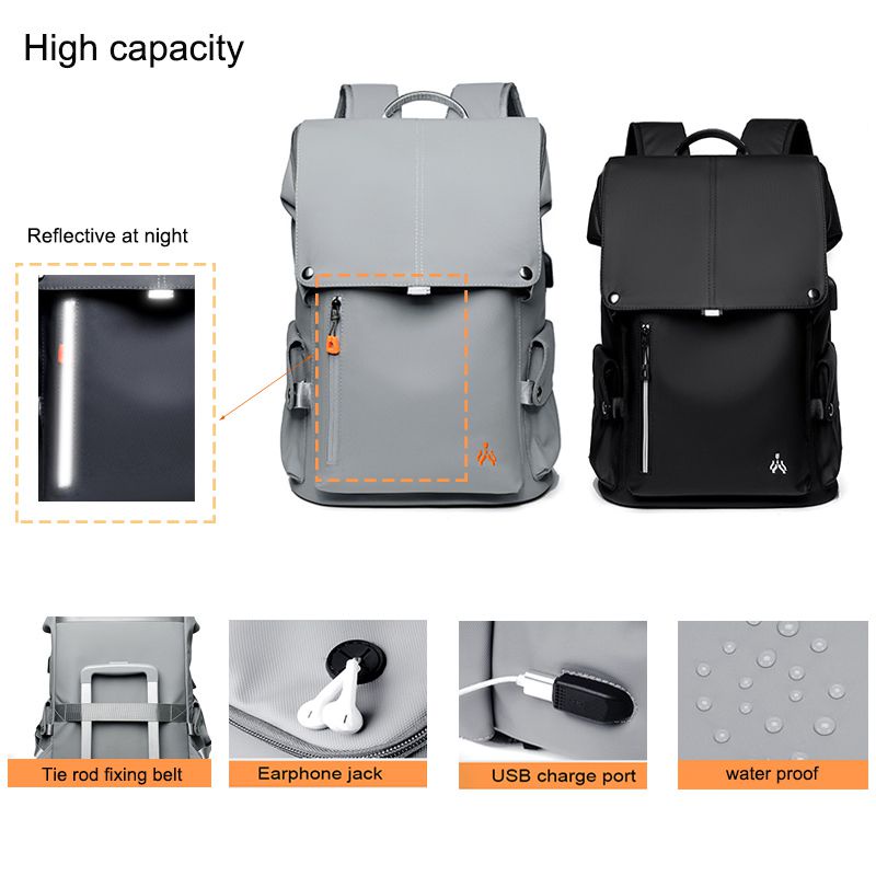 Men's Backpack USB Charge College Student 15.6 inch Laptop Notebook Schoolbag Simple Large-Capacity Travel Male Mochila Brand