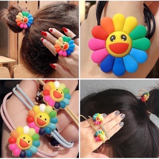 Dây thun buộc tóc hoa mặt cười ngũ sắc dễ thương