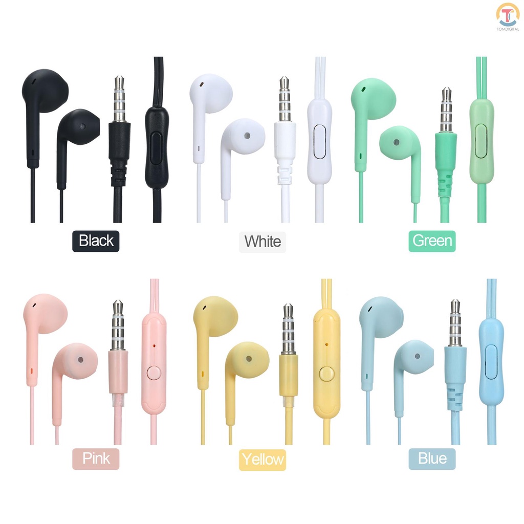 U19 3.5mm Wired Headphones In-Ear Headset Macaron Color Music Earphone Smart Phone Earbuds In-line Control with Microphone