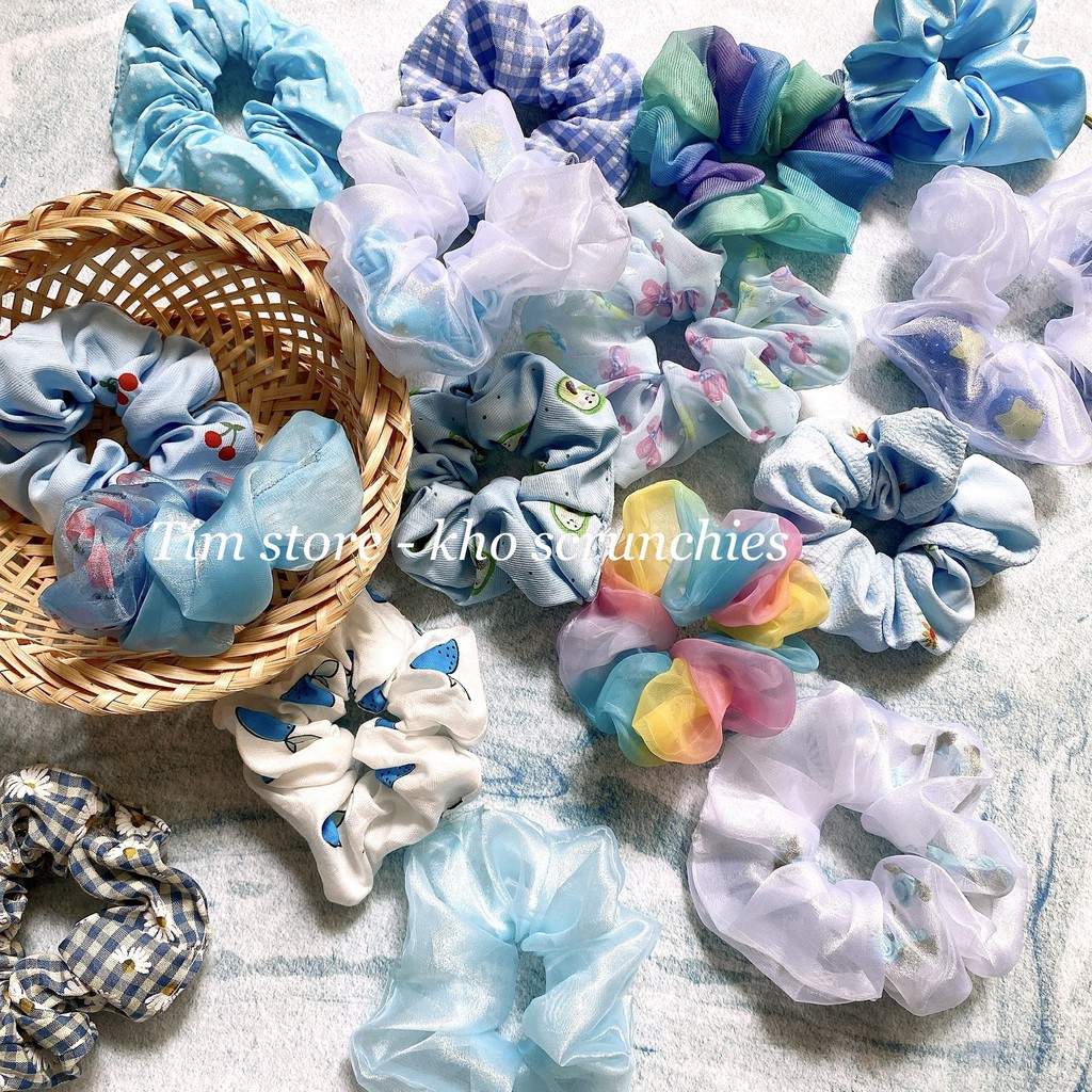 {Ảnh thật} SET 5-10 SCRUNCHIES VẢI ĐẸP, MÀU XANH, CỘT TÓC VẢI ĐEO TAY THỜI TRANG NỮ
