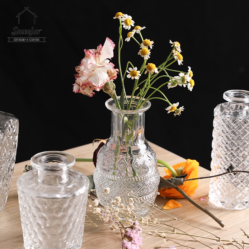 SWEEJAR Lọ hoa thủy tinh dập nổi phong cách châu Âu trang trí nhà cửa