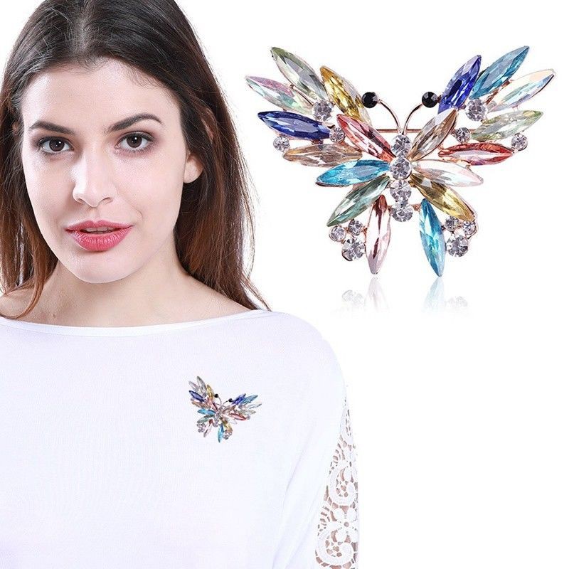 Pin cài áo hình bướm đính đá nhân tạo thời trang