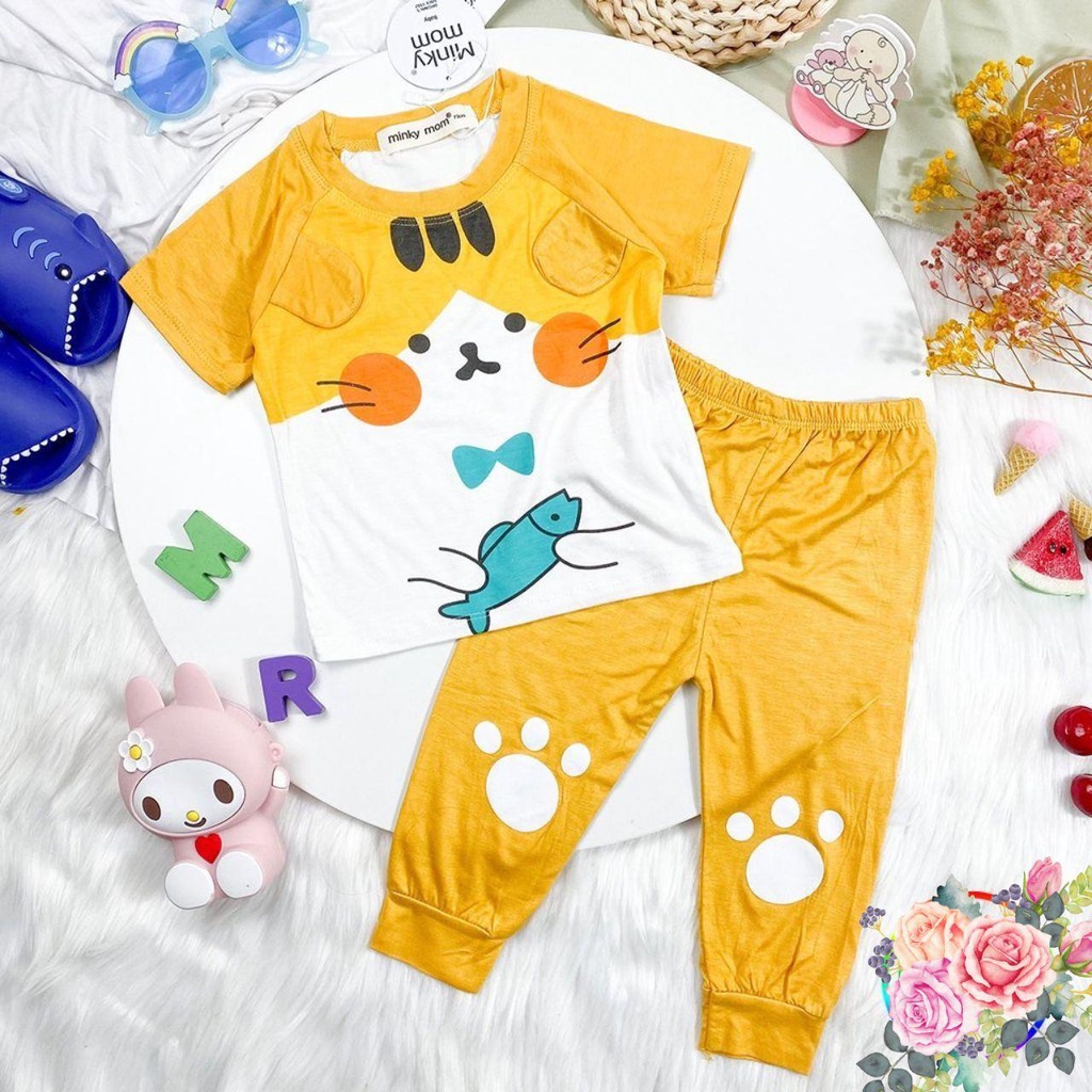 Đồ Bộ Minky Mom Chính Hãng Cộc Tay Quần Dài Vải Thun Lạnh Hình Động Vật Cho Bé Trai Bé Gái 0-5 Tuổi Dưới 20kg-Hamykids