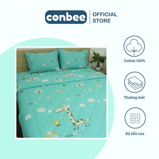 Bộ chăn ga gối 5 món Cotton 100% CONBEE, bộ ga giường Cotton chăn chần bông vải dày dặn, thoáng mát