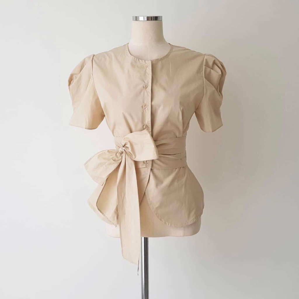 Áo sơ mi nữ tay phồng thắt nơ eo mẫu mới đẹp sang trọng trendy siêu hot 2022 VAVASA SM22 | BigBuy360 - bigbuy360.vn