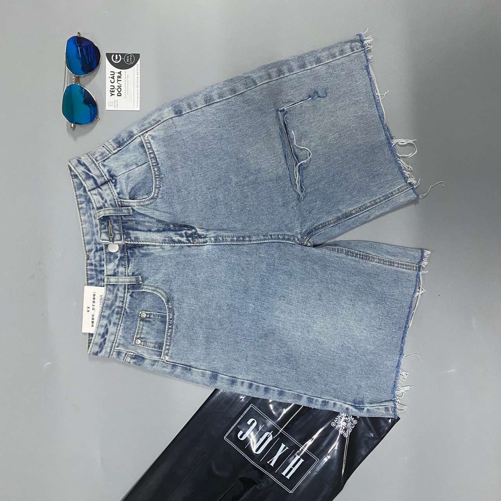 [SẴN] Quần lửng jean nữ lưng cao xanh nhạt Ulzzang Quảng Châu QLJ60