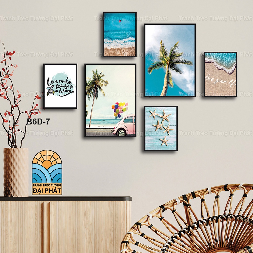 Set 6 Tranh Treo Tường Tráng Gương Đã Có Khung nhiều chủ đề tặng kèm đinh chuyên dụng