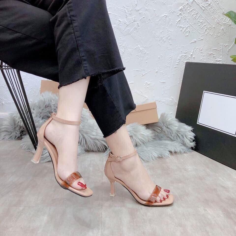 Giày sandal cao gót 5cm, quai meka 2 màu hồng trà và đen gót nhọn siêu đẹp cho nữ công sở - Hàng loại 1 - mã S38