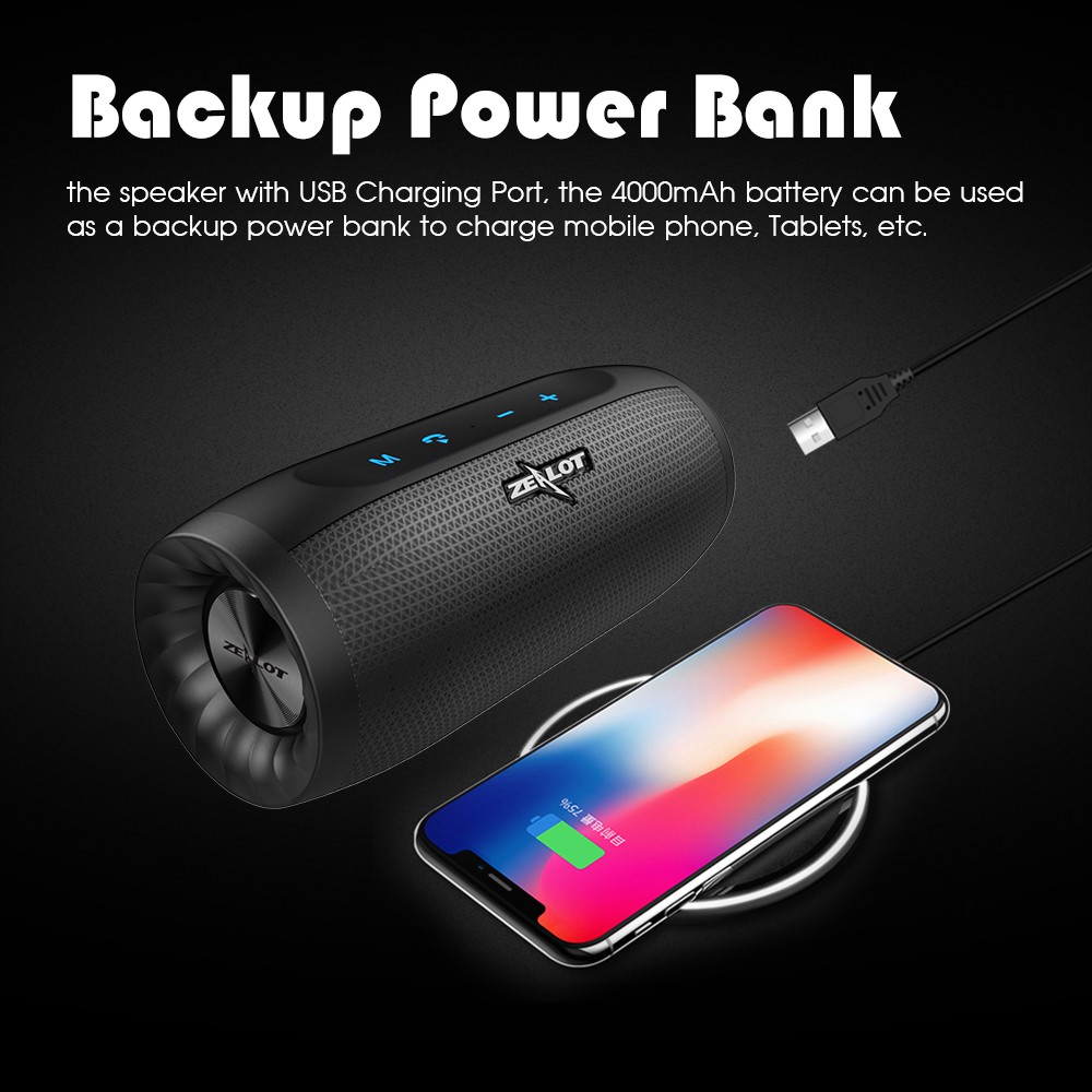 Loa bluetooth không dây ZEALOT S16 âm thanh siêu trầm hỗ trợ thẻ nhớ micro sd aux