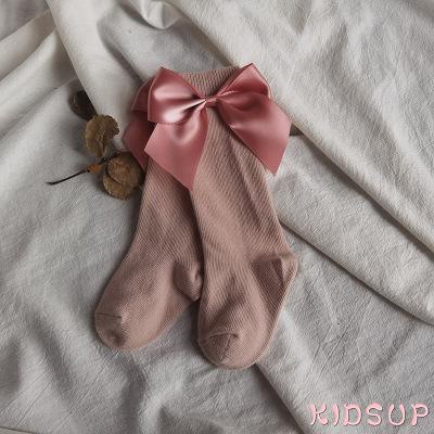 KIDSUP-Toddler Girls Knee High Socks, Solid Color Bowknot Anti-Slip Cute Wild Cotton Long Stockings