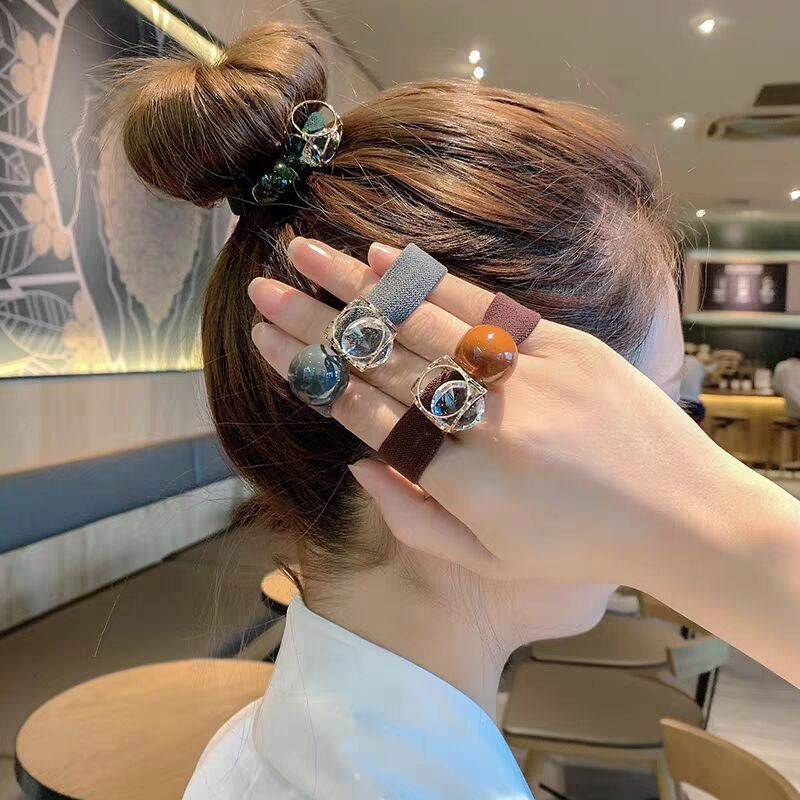 Dây buộc tóc da đính hạt tròn co giãn phong cách Hàn Quốc đơn giản cho nữ A049 - Sherry Store