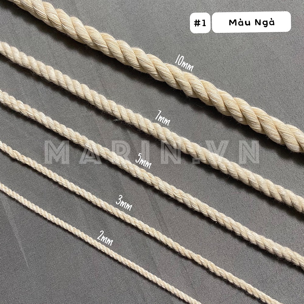 Dây thừng se macrame cotton màu ngà, màu kem sợi 5mm