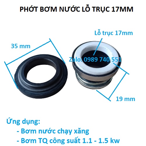 Phớt bơm nước chạy xăng - bơm nước 1.1 -1.5kw - phớt vỉ lỗ trục 17mm