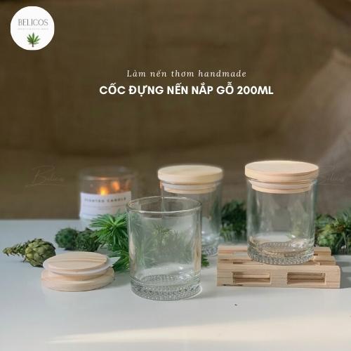 Cốc đựng nến thuỷ tinh nắp gỗ 200ml - Vintage - Ly cốc làm nến thơm handmade