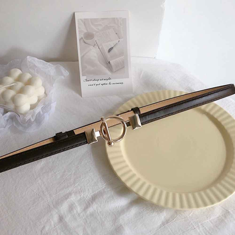 Thắt lưng da PU phối khóa kim loại dạng tròn thời trang dành cho nữ