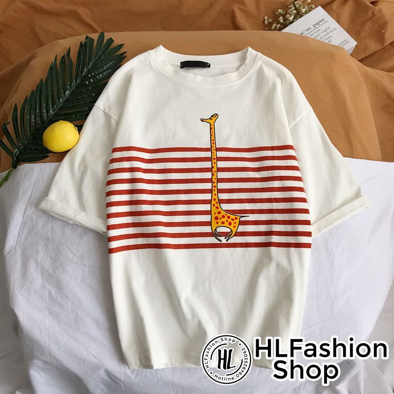 Áo thun tay lỡ form rộng sọc huơu cao cổ kute phô mai, áo phông in HLFashion