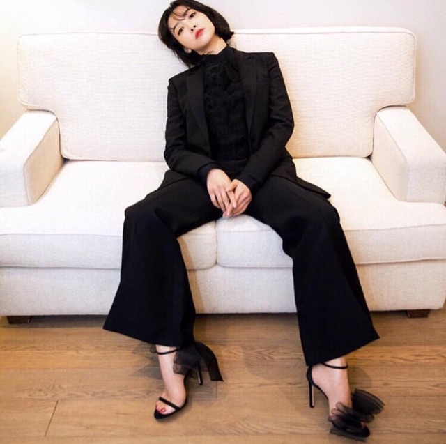 Sandal jc nơ bồng quai ngang gót nhọn fullbox