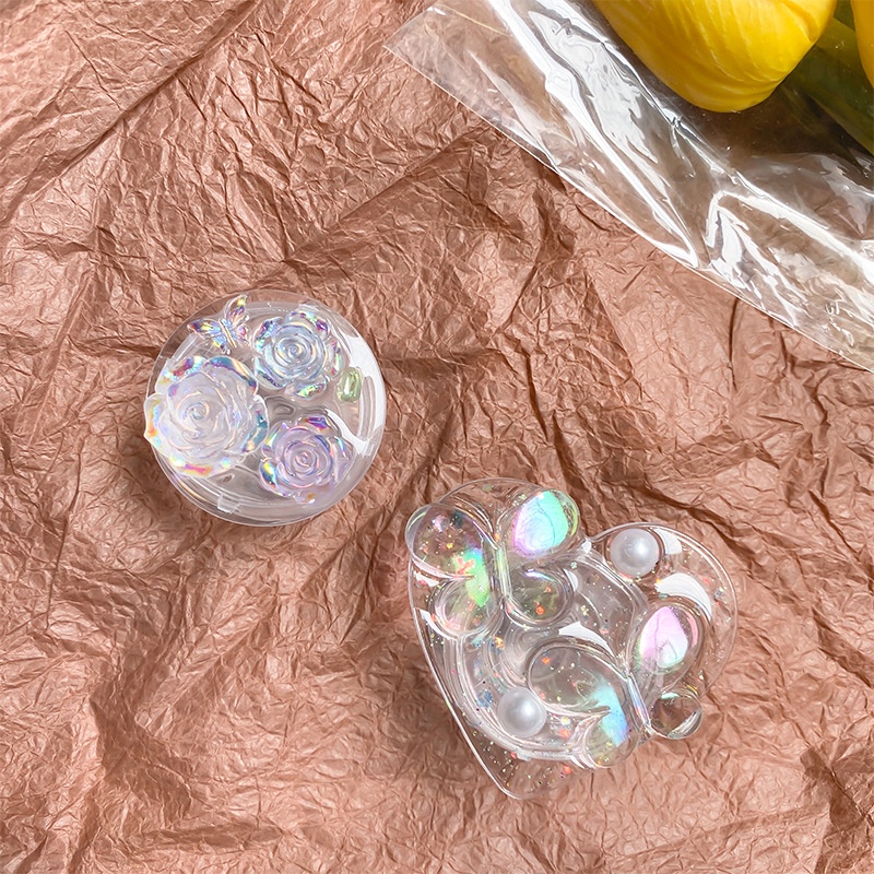 Giá Đỡ Điện Thoại Hình Hoa Màu Laser Trong Suốt Có Đệm Khí Màu Trơn